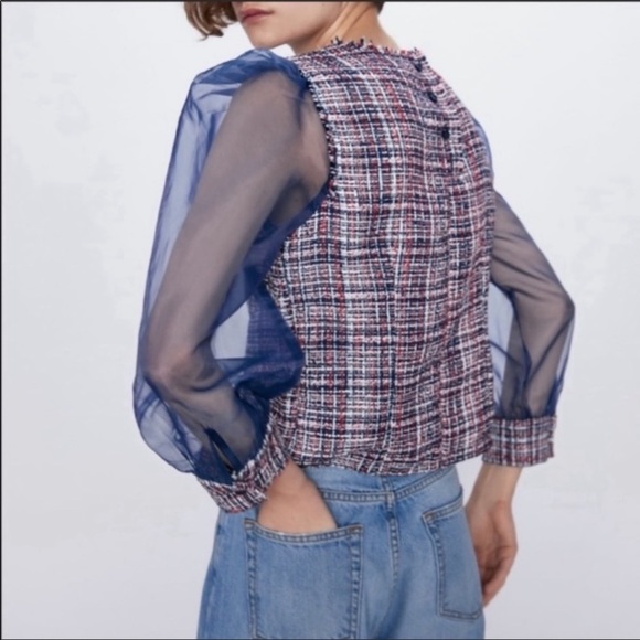 Zara Bloggers favorite organza and tweed top XS - Picture 3 of 13